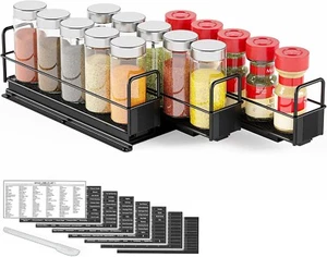 SpaceAid Pull Out Spice Rack Organizer for Cabinet - 3 Drawers 1-Tier - Black - Picture 1 of 6