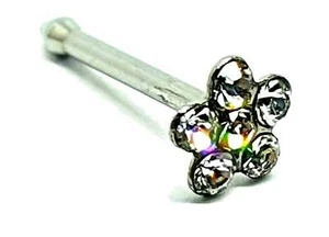 Borchia naso fiore 4 mm trasparente 5 zirconi acciaio chirurgico 20 g (0,8 mm... - Foto 1 di 10