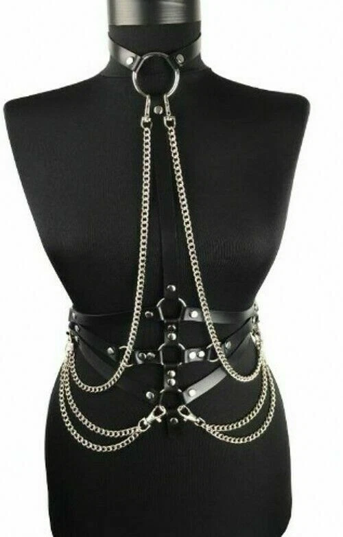 women's PU Leather chest Body chain harness Partywear club Costume party Cosplay - Image 1 of 1