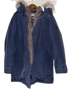 $399 Michael Kors Men Blue Faux Fur Hooded Bib Snorkel Parka Coat Jacket L NEW - Picture 1 of 11