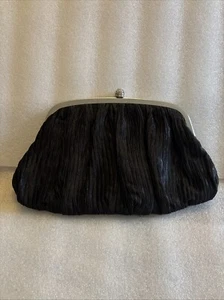 Vintage Neiman Marcus Black Silk Clutch Purse With Silver Chain Phinestone Clasp - Picture 1 of 7