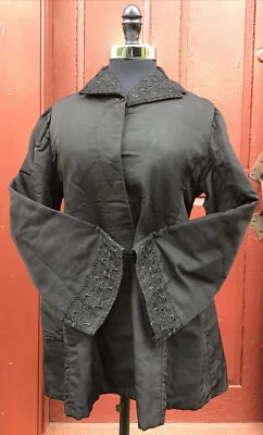 ANTIQUE VICTORIAN RIDING COAT POCKETS INSIDE & OUT LACE TRIM COLLAR CUFFS - Image 1 of 4