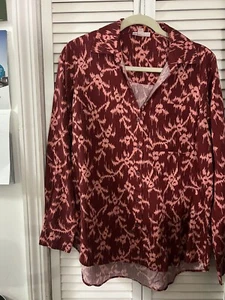 Knox Rose Red Floral Print Button Down Collared Long Sleeve Shirt Medium - Picture 1 of 6