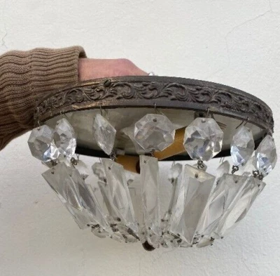 Applique STILE IMPERO Luigi XVI Ottone e Cristalli Molati Anni '50 Mid-Century - Immagine 1 di 4