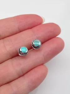 925 Sterling Silver Turquoise Stud Earrings 6.5mm (4.5mm) Round - Picture 1 of 8