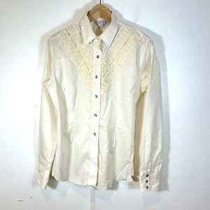 Vintage H BAR C Ranchwear Women's Western Shirt Size 38 Lace Trim Ivory - Picture 1 of 7
