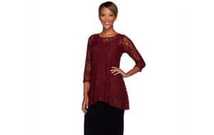 Attitudes by Renee Lace Tunic and Jersey Knit Tank Set Bordeaux M A267639 QVC - Picture 1 of 6