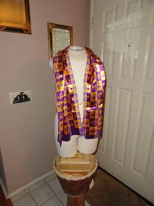 Fleur De-Lis Gold Purple Silky feel Emblem Scarf of New Orleans. 13 X 60 - Picture 1 of 3