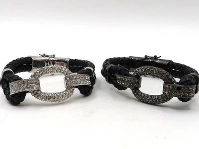 2pc LOT OF VINTAGE "JOAN BOYCE" BRACELETS w/ BLACK & WHITE RHINESTONE - Image 1 of 4