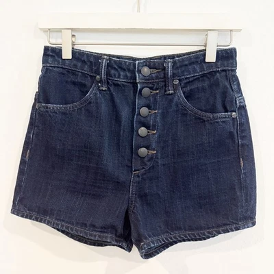 Helmut Lang Denim High Rise Button Fly Dark Wash Jean Shorts Designer Luxury 24 - Image 1 of 4