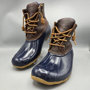 Sperry Saltwater Boots Womens 9m STS91175 Lace Up Leather Waterproof Duck - Picture 1 of 8