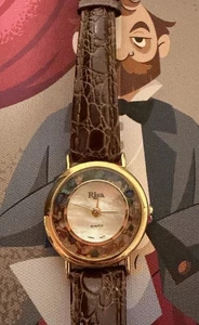 Vintage Women's Risa quartz Watch Gold  Leather Band Needs Battery READ - Picture 1 of 5