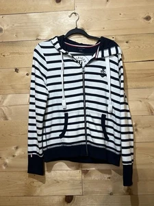 Tommy Hilfiger Women's M Hoodie Sweatshirt Full Zip Blue White Striped Anchor - Picture 1 of 13