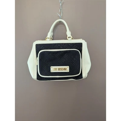 Love Moschino Satchel Bag Womens Black White Gold Logo Top Handle Purse Handbag - image 1 of 4