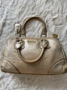 MIU MIU Hand Bag Tote Bag Logo Champagne Gold Authentic used From Japan FS - Picture 1 of 6
