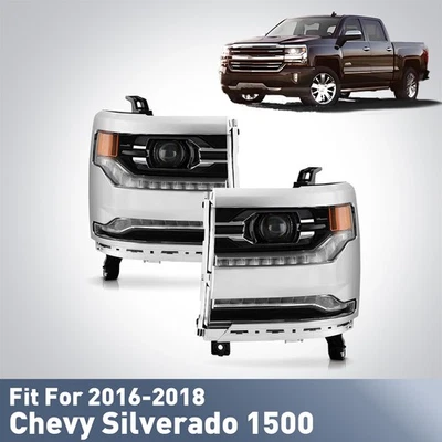 Full LED Headlights 2016-2018 Chevy Silverado 1500 Chrome Projector Pair LH+RH - Image 1 of 4
