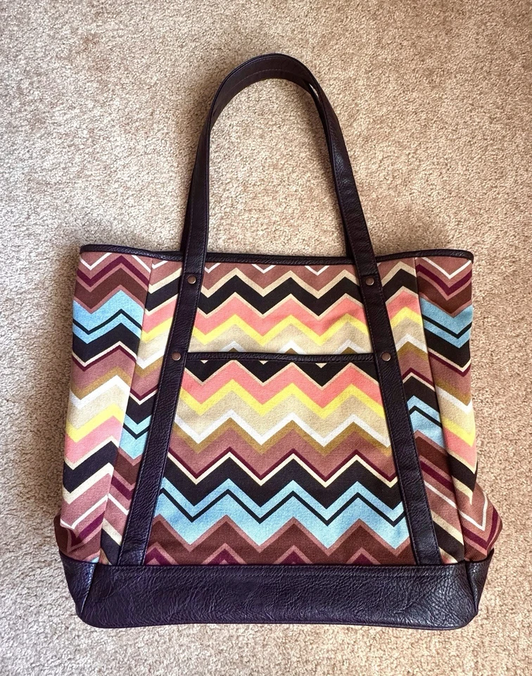 NEW Missoni For Target Large Brown Zigag Chevron Canvas Tote Bag Designer Ltd Ed - Image 1 of 4