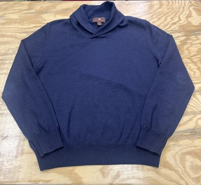 Свитер Toscano из шерстяной смеси мериноса с шалью на шее темно-синий мужской M зрелый опрятный - Изображение 1 из 4