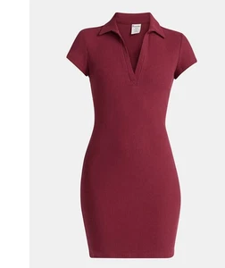 No Boundarie Women Ribed Polo Mini Dress Casual Sparkling Merlot Short Sleeve XL - Picture 1 of 6