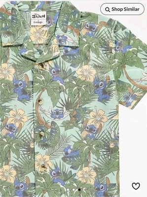 Disney Shirt Boys Small Lilo and Stitch Short Sleeve Hawaiian Blue Cotton 4t 5t - Image 1 of 4