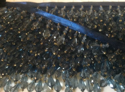 5 yardas azul real borde de flecos con cuentas en una cinta de satén de 0,375" de largo 1,125" Foto 1 de 3