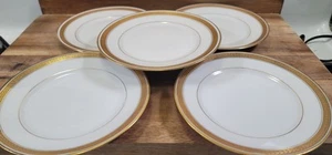 Thedore Haviland Limoges White gold leaf band 6 1/2 inch plates - 5 piece - Picture 1 of 10