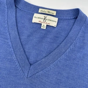 Fairway & Greene Men’s XL Merino Wool V-Neck Sweater Blue Golf - Picture 1 of 10