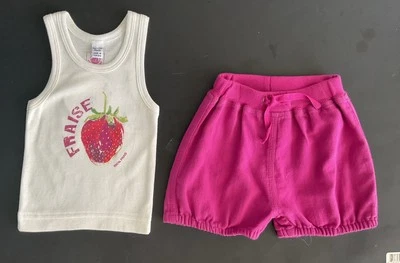 PETIT BATEAU BABY GIRL 6 MO TANK TOP BUBBLE SHORT SET STRAWBERRY THEME NWT - Image 1 of 4