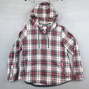 LL Bean Blue Hoodie Full Zip Flannel Plaid Women Medium Relaxed Jacket 502092 - Picture 1 of 7