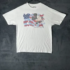 Vintage Disney Mickey Mouse American Flag T Shirt Size XL White 90s Mickey USA - Picture 1 of 5