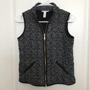 Charter Club Black White Herringbone Vest PP EUC - Picture 1 of 5