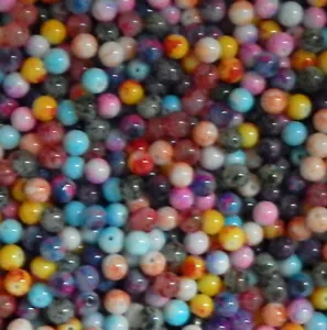 100 Grams 8mm Round Glass Marbled Beads approx 140 beads - Picture 1 of 1