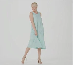 Vestido midi tejido mezcla lino regular playa Denim & Co. azul L - Imagen 1 de 2
