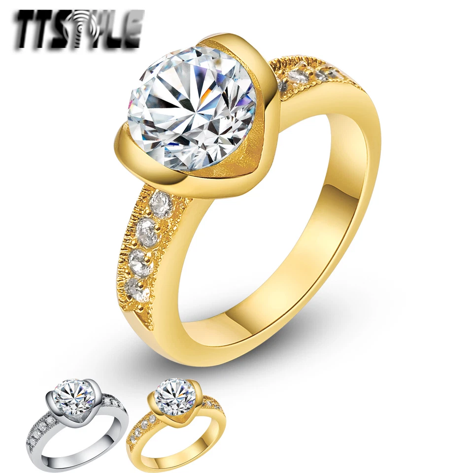 Alianza de boda de compromiso de 2 quilates de acero inoxidable estilo TT de lujo elige el color  Foto 1 de 1