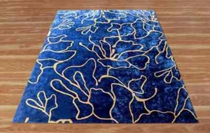Measure Custom Blue and Gold Wool/Viscose Hand Tufted Bedroom Rug - Picture 1 of 5