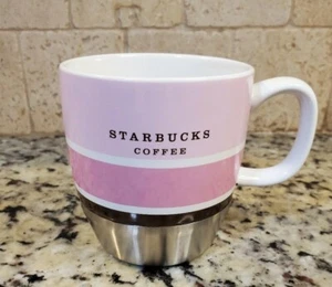 Taza base de robo de acero inoxidable Starbucks café rosa blanco blanco marrón a rayas 10 oz - Imagen 1 de 8