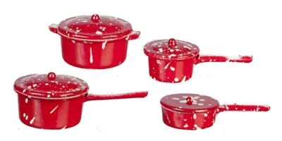 Casa Delle Bambole Rosso a Macchie Tegame Set Miniatura IN Metallo Cucina - Immagine 1 di 4