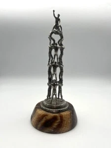 Antique 900 Silver Sculpture Castells Catalonia Human Tower Marble Base 20th C - Picture 1 of 5