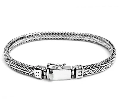 unisex handmade 6 mm snake chain bracelet in solid 925 sterling silver - Image 1 of 4