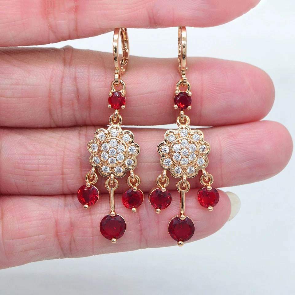 Pendientes colgantes de topacio rojo relleno de oro amarillo de 18 quilates para mujer joyería Foto 1 de 1