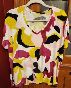 Nine West Soft Spun Shirt XXL Tee Short Sleeve Colorful Top Womens Rayon Spandex - Picture 1 of 2
