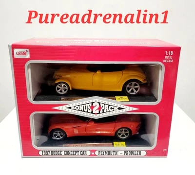 NEW Anson 2 Pack Diecast 1:18   1997 Dodge Concept Car Plymouth Prowler  Yellow  - Image 1 of 3