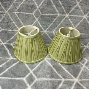 Laura Ashley Pair Of Clip On Lampshades Light Shades Green Vintage Pleated - Picture 1 of 8