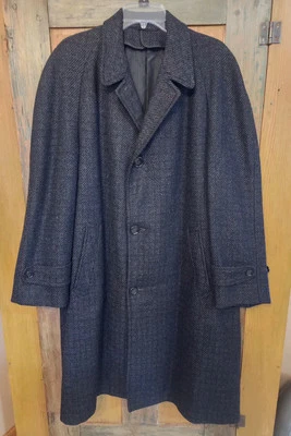 Vintage 1940's Tweed Herringbone Wool Coat 43 Inches Long Tailored By J&F - Image 1 of 4