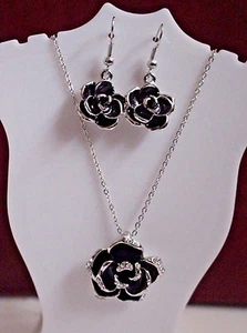 Fashion Jewelry Oil Painted Rose Flowers Necklace, Earrings Set, Gold Plated - Picture 1 of 22