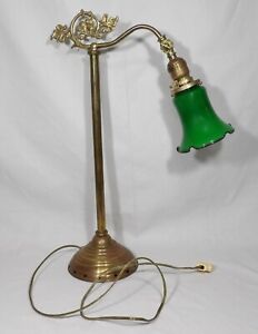 ANTIQUE EARLY 20TH CENTURY FLORAL BRASS SWING ARM SWAN NECK DESK LAMP BANKER WOW
