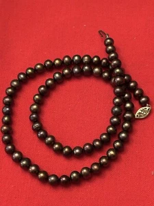 18” Chocolate Pearl Necklace Hand knotted 10k YG Clasp  - Picture 1 of 5