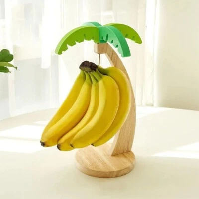 Bananenhalter Holz Küchenregal mit Haken Deko Obstständer mit Blatt Design - Bild 1 von 4