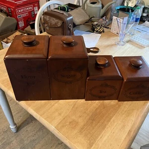 Botes de cocina/conatiner de almacenamiento de madera vintage - Juego de 4 piezas - Imagen 1 de 9