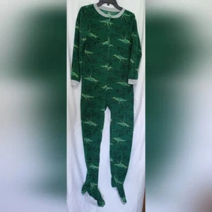 Carter's Boys Green Dinosaur 1-Piece Full Zip Fleece Footed Pajamas Size 12/12A - Picture 1 of 6